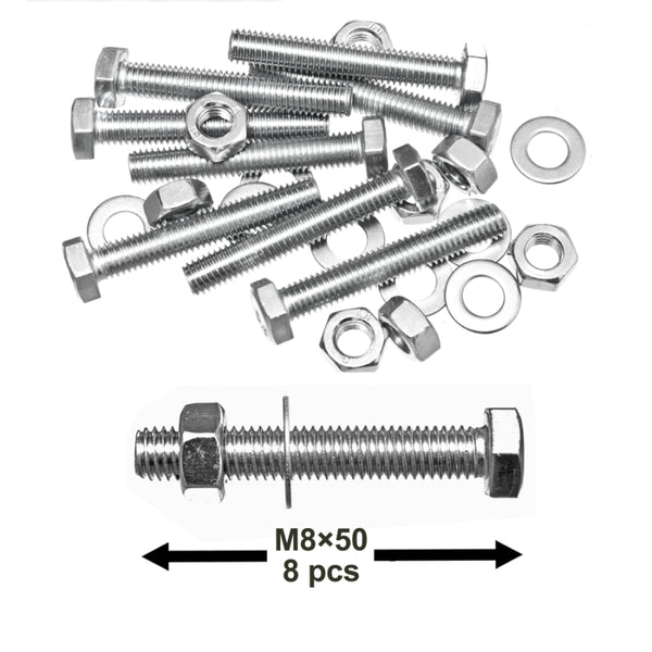 Pack of 8 Sets M8X50mm (5/16”x2”) Screws, Nuts & Washers – Steel Round Head Design – High-Grade for Home Commercial and Industrial Use