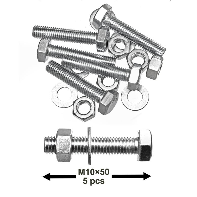 Pack of 5 Sets M10X50mm (13”/32x2”) Screws, Nuts & Washers – Steel Round Head Design – High-Grade for Home Commercial and Industrial Use