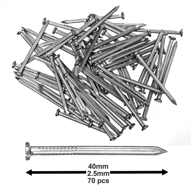 Pack of 70 Hardened Ribbed Steel Masonry Nails 2.5x40mm (1x1”-9/16”) for Brick, Blocks, Skirting Boards, Battens and All Other Masonry