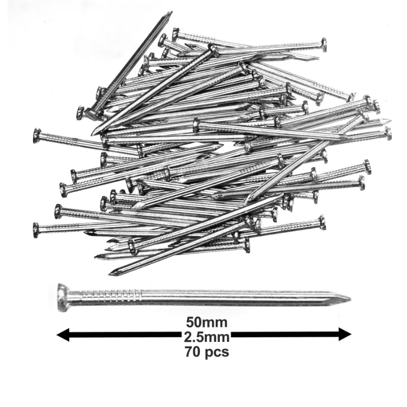 Pack of 70 Hardened Ribbed Steel Masonry Nails 2.5x50mm (1”x2”) for Brick, Blocks, Skirting Boards, Battens and All Other Masonry