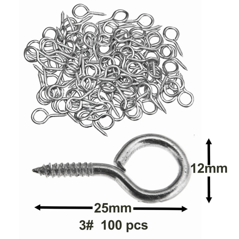 100x 12mm (1/2”) Zinc-Plated Eye Hook Screws – Round Circle-Style