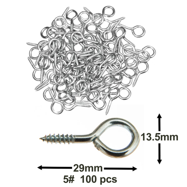 100x 13.5mm (17/32”) Zinc-Plated Eye Hook Screws – Round Circle-Style Screw-in Metal Eye Hole Hooks Bolts for Hanging Small Items Pictures Mirrors on Walls