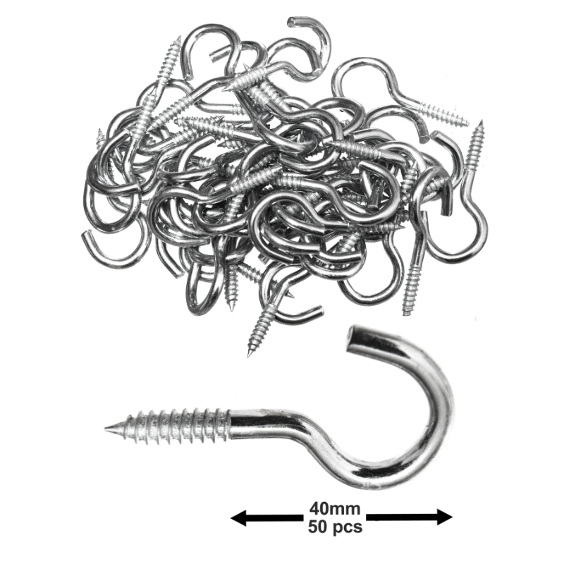 50-Pack of Zinc-Plated Screw Hooks 40mm (1-5/8in) Size – Strong Metal – The  Kit Brands