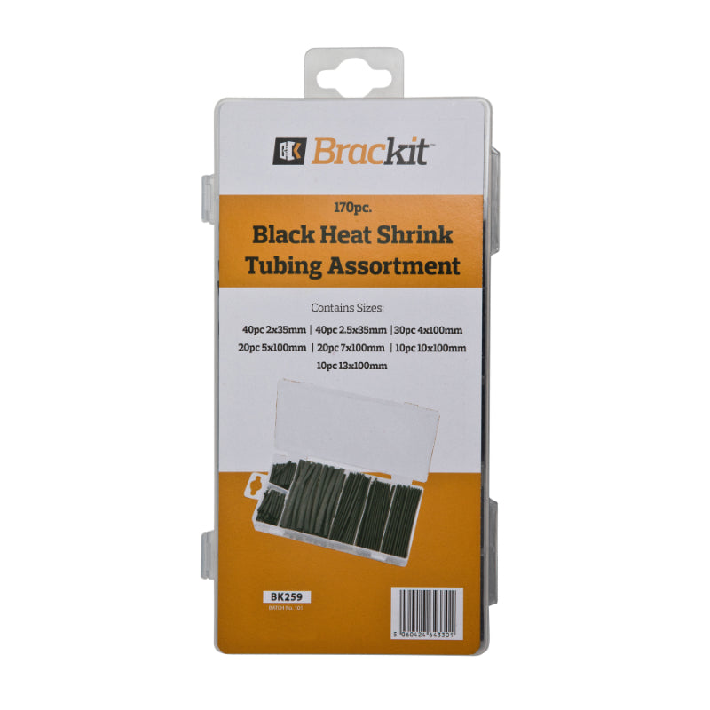 170 Pieces - Black Heat Shrink TUBING Multi-Pack Assortment for Insulating, Covering and Joining Open Wire Connections. 2x35mm - 2.5x35mm - 4x100mm - 5x100mm - 7x100mm - 10x100mm - 13x100mm