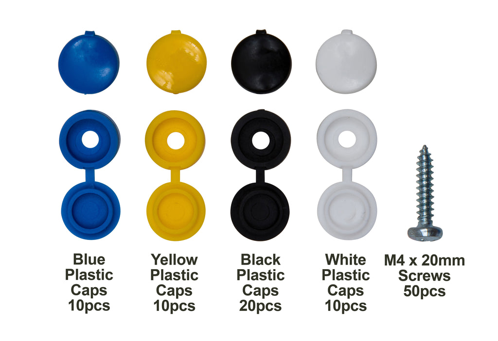 Car Number Plate Fixings Screws and Caps Set 100pcs – Self Tapping Vehicle License Plate Fitting Kit with Assorted Colours