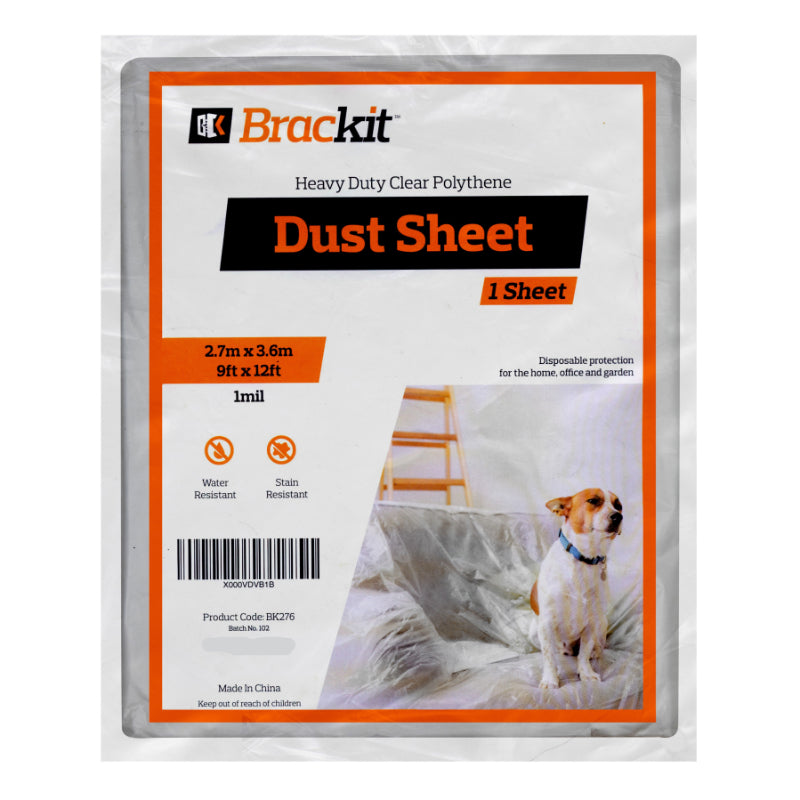 Heavy Duty Thick Dust Sheet 9ft x 12ft (2.7m x 3.6m) x 1mill Clear Transparent Polythene Sheet for Floor and Furniture Protection – Dustproof & Waterproof Polythene Sheet for Home Renovation