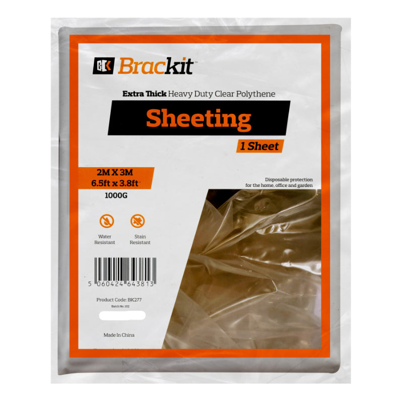 Extra-Thick Ultra Heavy Duty Large 2 x 3M (6.5 x 9.8ft) Coverage - Clear/Transparent Polythene Plastic Sheeting Cover – 1000g (250 micron) for Gardening Insulation & Building Rubble Protection