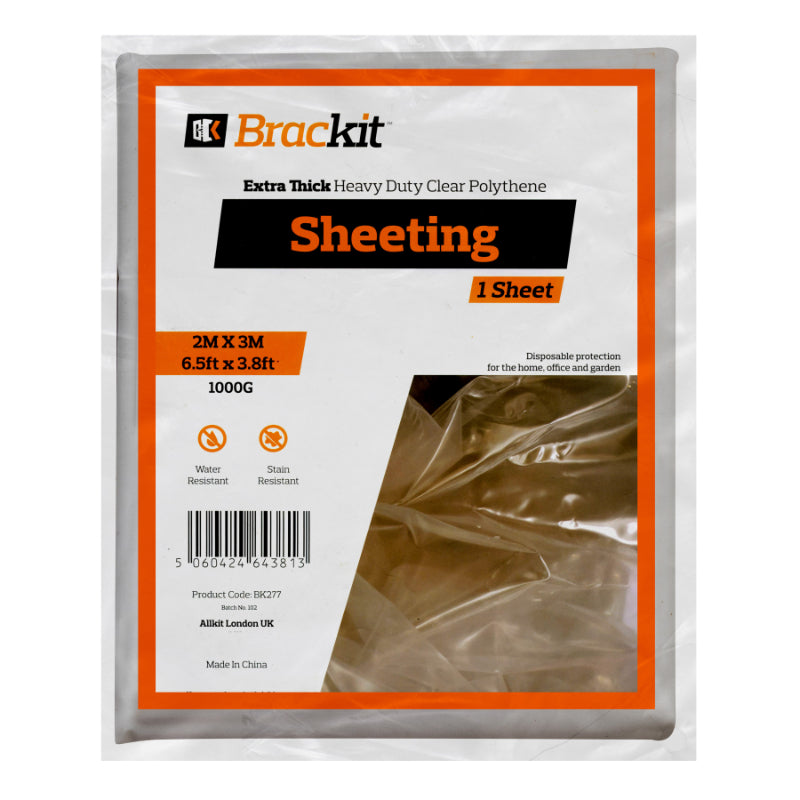 Extra-Thick Ultra Heavy Duty Large 2 x 3M (6.5 x 9.8ft) Coverage - Clear/Transparent Polythene Plastic Sheeting Cover – 1000g (250 micron) for Gardening Insulation & Building Rubble Protection
