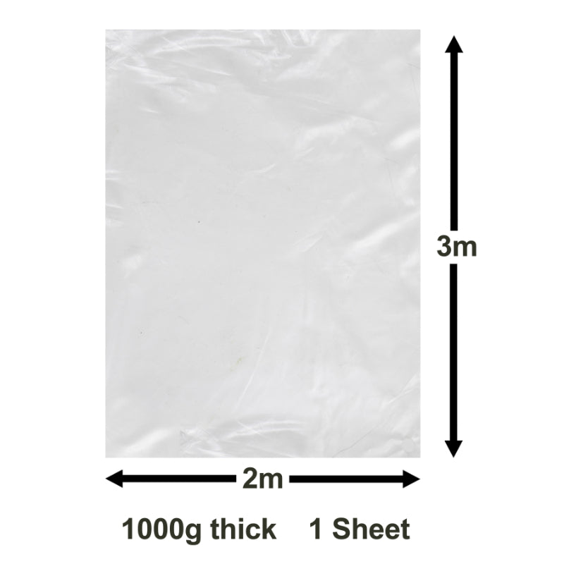 Extra-Thick Ultra Heavy Duty Large 2 x 3M (6.5 x 9.8ft) Coverage - Clear/Transparent Polythene Plastic Sheeting Cover – 1000g (250 micron) for Gardening Insulation & Building Rubble Protection