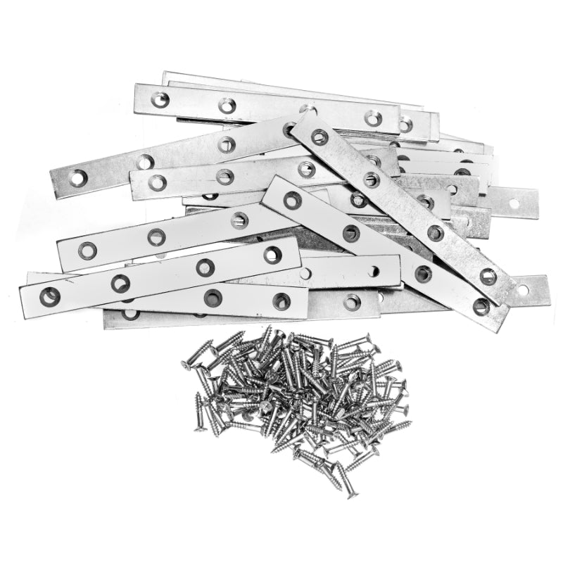 30pc Pack of Heavy Duty Steel Flat Straight Fixing Plates with 120x Screws – Ideal for Use as Supports or for Repair Fixing Mending Joining Furniture and DIY Projects