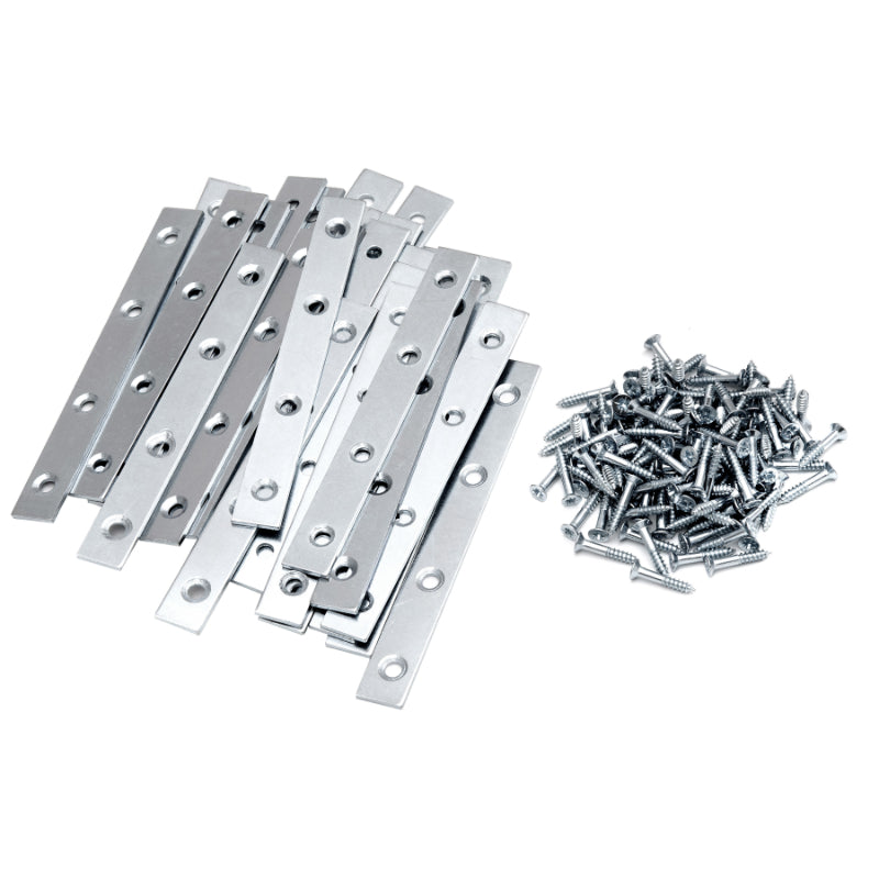 30pc Pack of Heavy Duty Steel Flat Straight Fixing Plates with 120x Screws – Ideal for Use as Supports or for Repair Fixing Mending Joining Furniture and DIY Projects