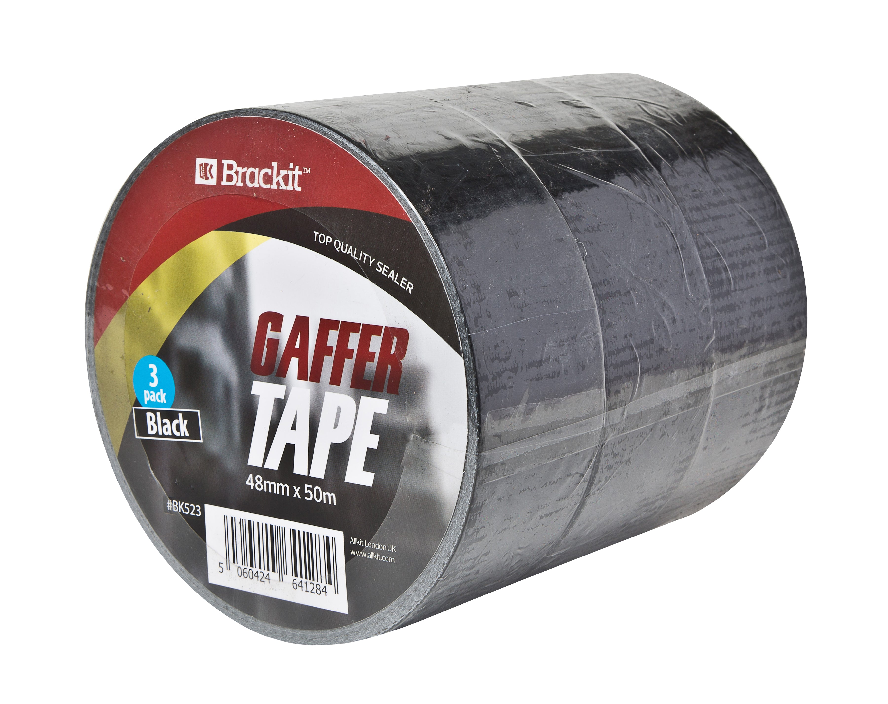 Brackit Black Duct Tape | Heavy Duty Gaff Tape, Camera Or Photography Tape, Spike Tape, Stage Tape for Theaters | 48mm x 50m Pro Gaffer's Tape Multipack (3 Gaff Tape Rolls)