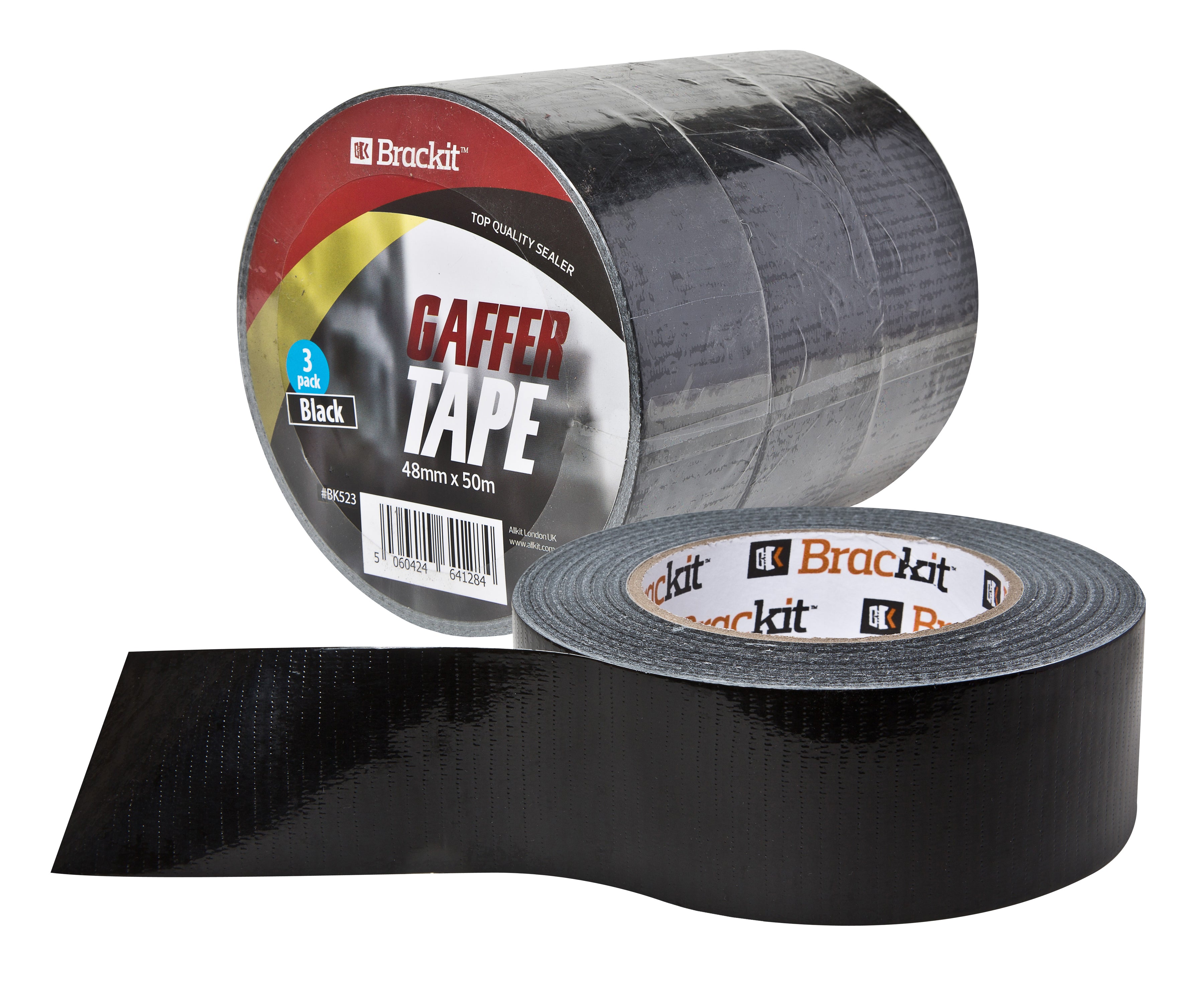 Brackit Black Duct Tape | Heavy Duty Gaff Tape, Camera Or Photography Tape, Spike Tape, Stage Tape for Theaters | 48mm x 50m Pro Gaffer's Tape Multipack (3 Gaff Tape Rolls)