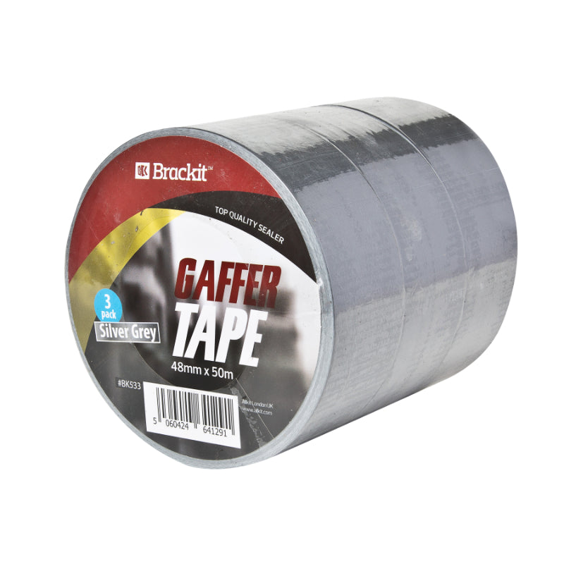 Brackit Extra Strong Silver Duct Tape | Heavy Duty Duct Tape Lot for Industrial Use, Office Use, General Purpose | 3 Rolls of Super Strength Duct Tape (48mm x 50m per roll)