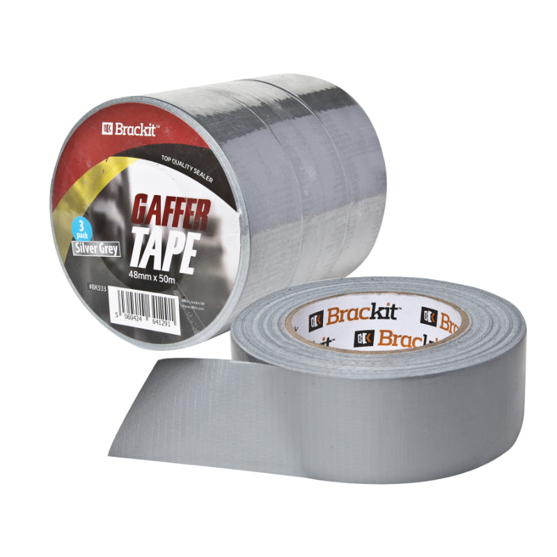 Brackit Extra Strong Silver Duct Tape | Heavy Duty Duct Tape Lot for Industrial Use, Office Use, General Purpose | 3 Rolls of Super Strength Duct Tape (48mm x 50m per roll)