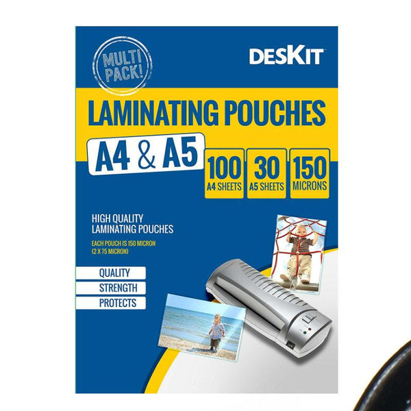 Deskit Laminating Pouches A4 Size - 130 Sheets – 100 A4 & 30 A5-150 Microns (130pack)