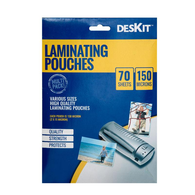 Multi Sized Laminating Pouches – 70 Pouches –- 150 Microns