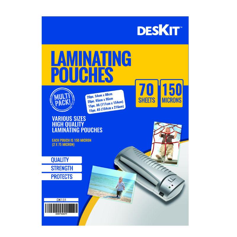 Multi Sized Laminating Pouches – 70 Pouches –- 150 Microns