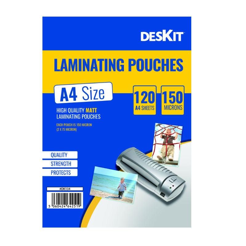 Deskit Matt Laminating Pouches - 120 Sheets - A4 Size - 150 Microns (120 Pack)