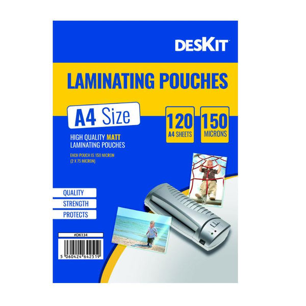 Deskit Matt Laminating Pouches - 120 Sheets - A4 Size - 150 Microns (120 Pack)
