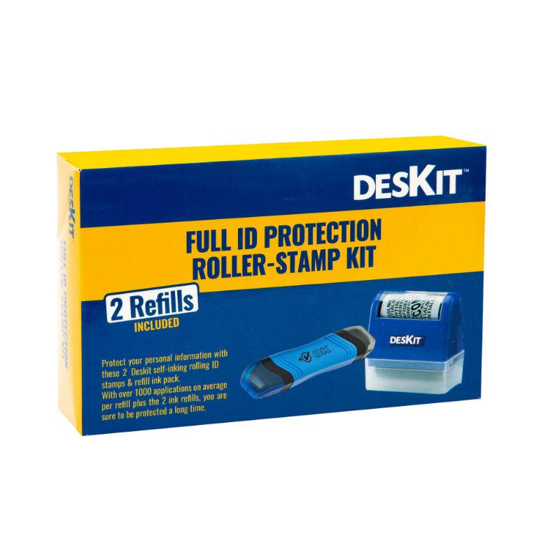 Full ID Protection Roller Stamp Kit – Includes Wide Roller Stamp to Cover Address, 1 Pen Style Double Headed Rolling Stamp and 2 Refills for Wide Stamp – Prevent Identity Theft