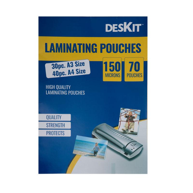 DESKIT Multi Pack of 70 Laminating Pouches 30pc A3 Size – 40pc A4 Size - 150microns – Gives Rigidity to Your Important documents – Covers Both A3 and A4 Popular Sizes