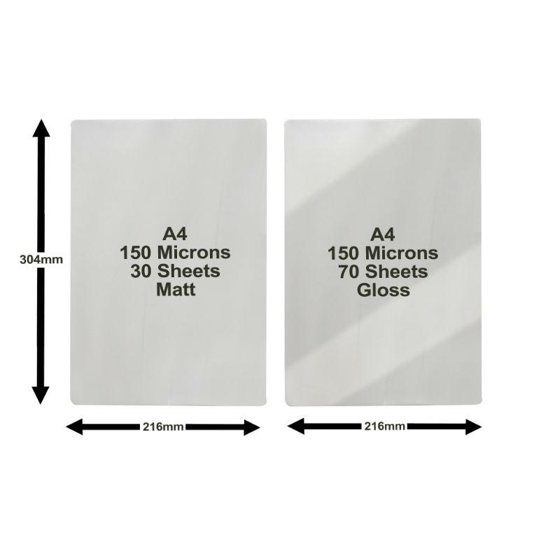 DESKIT Multi Pack of 100 Laminating Pouches - 30pc Matt A4 Sized – 70pc Gloss A4 Sized - 150microns – Gives Rigidity to Your Important Documents – Makes Documents Shiny Or Matt Finish