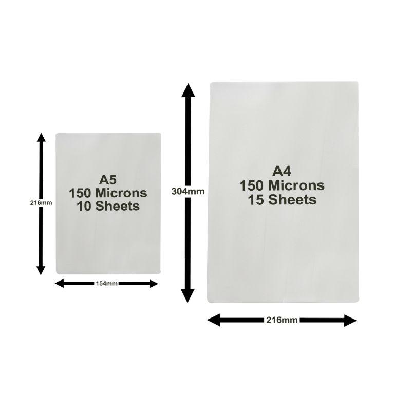 Pack of 25 Premium 150 Micron ‘Peel & Stick’ Laminating Pouches/Decal Film – 15x A4-Size and 10x A5-Size Self-Adhesive Document Pockets for Home or Office