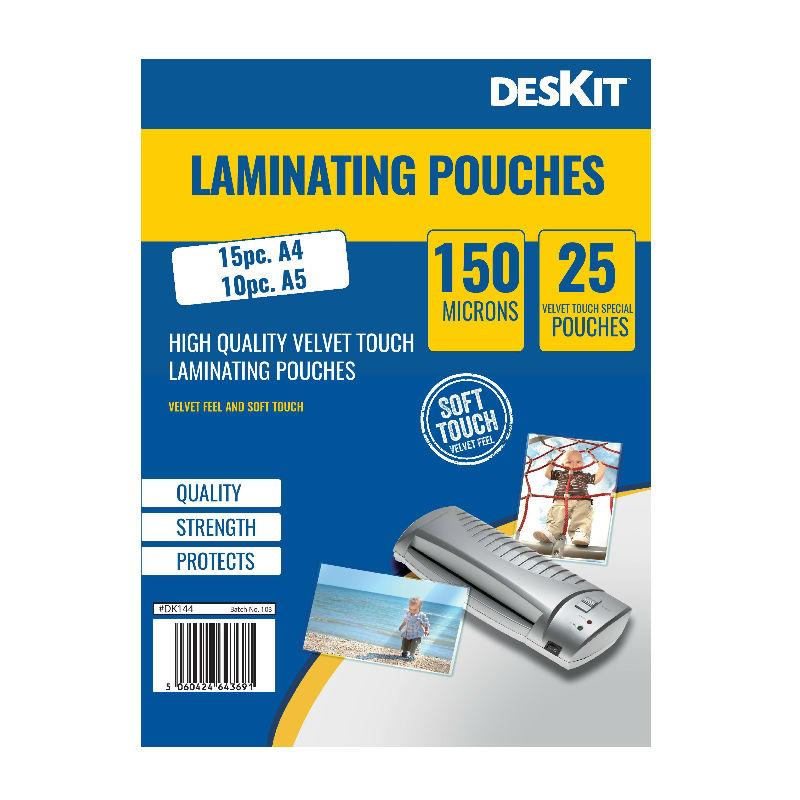 Deskit 25 Velvet Touch Special Laminating Pouches. 15pc A4 – 10pc A5. 150 microns. an Extra Special Way to Laminate Wedding Invites, Invitations, Menus, Presentations & More – Beautiful to The Touch