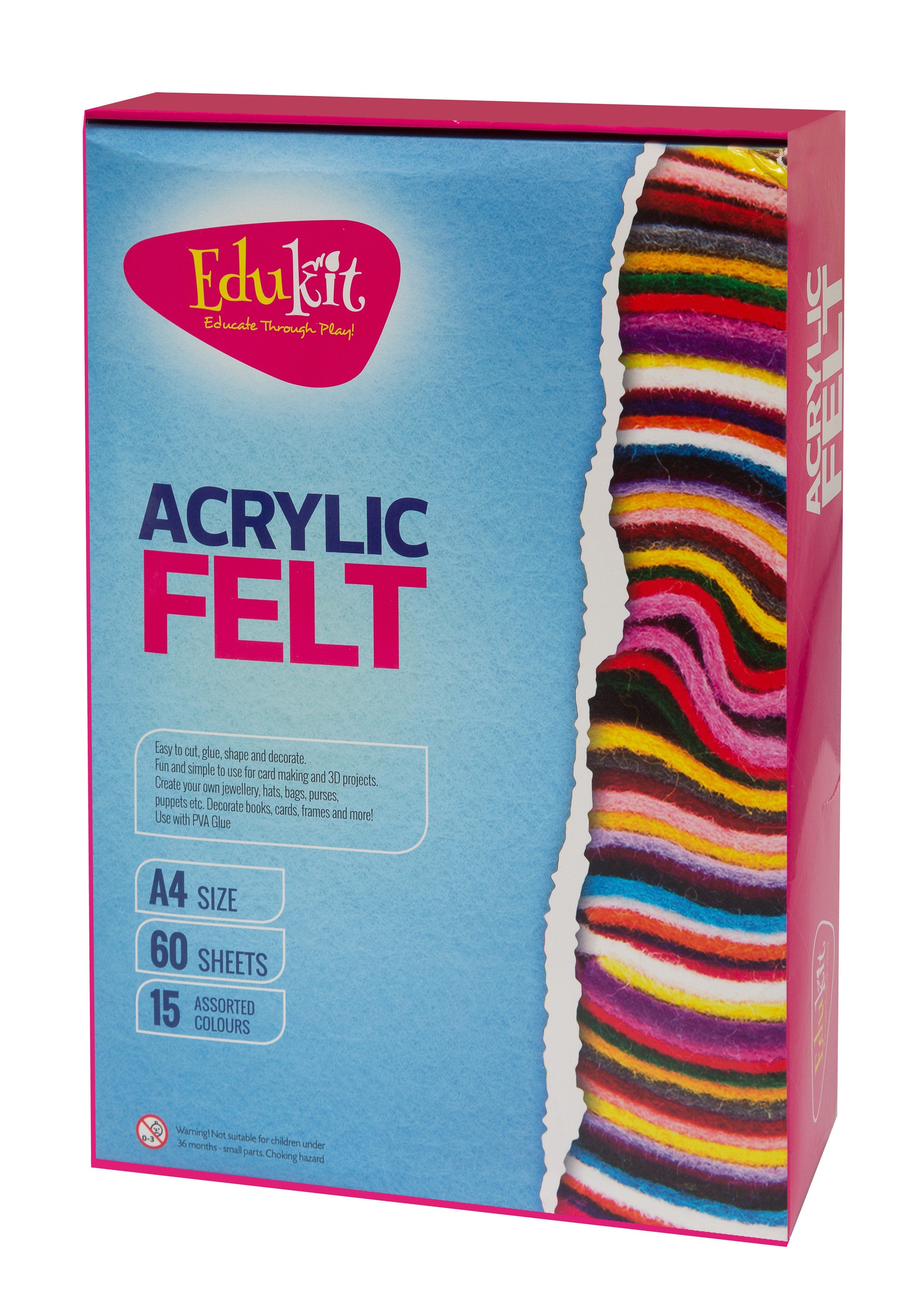 EduKit Acrylic Felt Sheets | 60 pc A4 Felt Fabric Lot in 15 Assorted Colors for Arts & Crafts, Felt Flowers, Felt Coasters, Felt Jewelry, Felt Stickers, Felt Letters & More