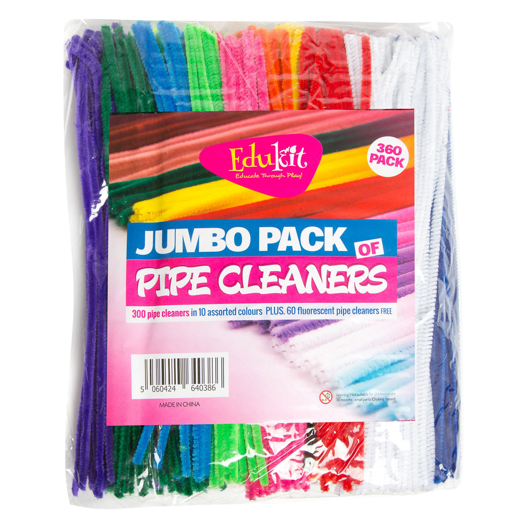 edukit Jumbo Pack of 360 Pipe Cleaners - 10 Assorted Colours - Includes 60 Fluorescent Colours (360 pack)