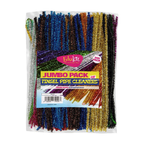 Edukit Jumbo Pack of 300 Pipe Cleaners– 15 Assorted Holiday, Sparkly, Glitter, Tinsel Colours – 300x6mm