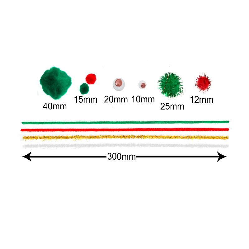 Christmas Themed Craft Kit – Pompoms, Pipe Cleaners, Googly Eyes in Acrylic and Tinsel Christmas Colours – 312 Pieces