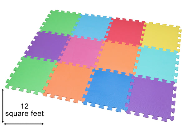 Edukit Foam Play Mat Tiles – 12 Pack EVA – Interlocking Floor Mats for Children – Multicoloured Foam Tiles
