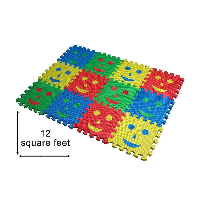 12 EVA Foam Play Mat Tiles – Stack The Mats to Build The Stool – Interlocking Floor Mats for Children – Multicoloured Smiley Extra Thick (2cm) Foam Tiles by Edukit