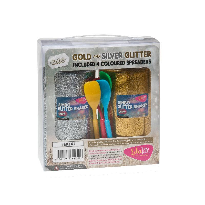 Edukit’s Fine Art & Craft - Nail Art Gold Silver Glitter 600g pack with 4 Multi-Coloured Glue Spreaders