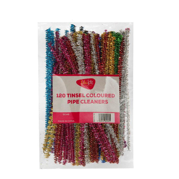 edukit Pack of 120 pipe cleaners , Shiny Metallic Sparkle Tinsel, in assorted colours, Craft All-Purpose Wire Pipe Cleaners 15cm x 6mm.