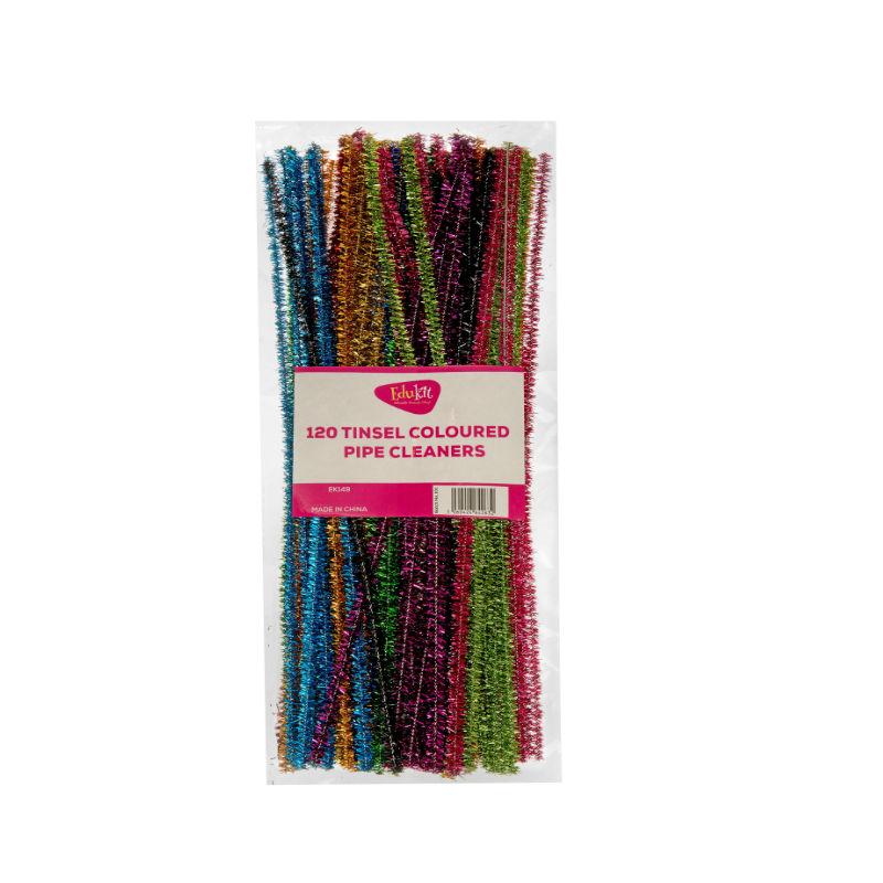 edukit Pack of 120 pipe cleaners , Shiny Metallic Sparkle Tinsel, in assorted colours, Craft All-Purpose Wire Pipe Cleaners 26cm x 6mm.