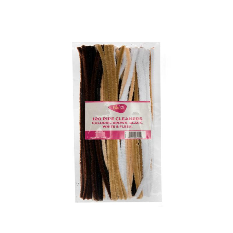 edukit Pack of 120 Pipe cleaners - in brown, black, white & flesh colours, Assortment of Craft Multi-Purpose Wire Pipe Cleaners 26cm x 6mm.