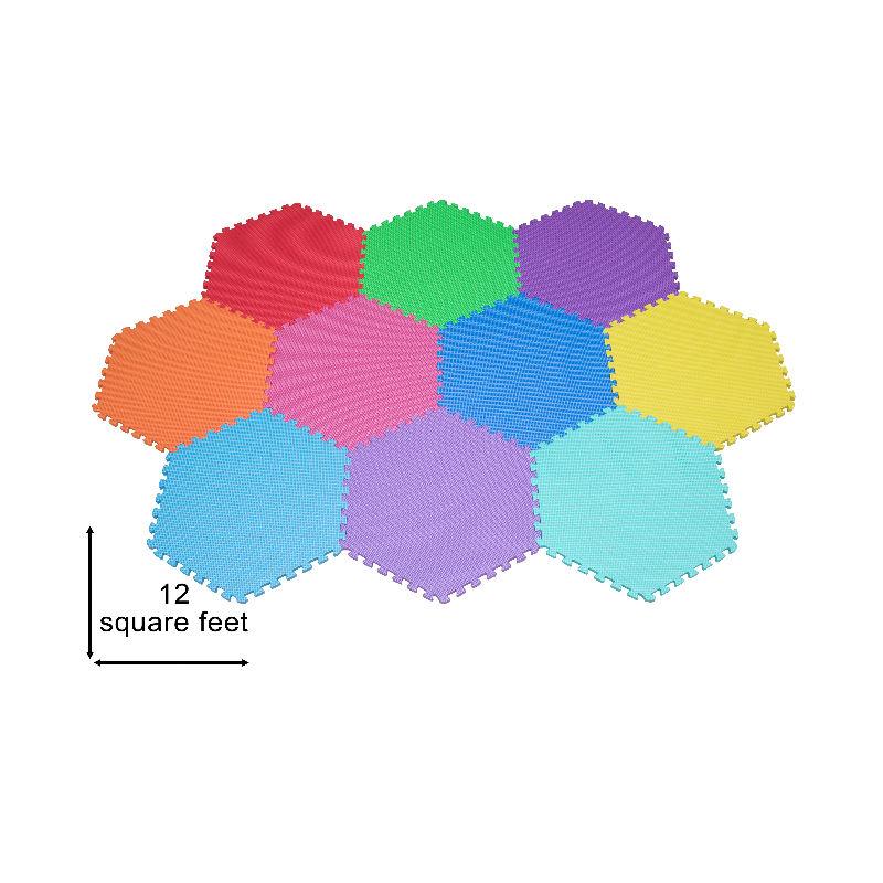 Edukit Hexagonal Foam Play Mat Tiles – 10 Pack – Interlocking Floor Mats for Children – Multicoloured EVA Foam Tiles