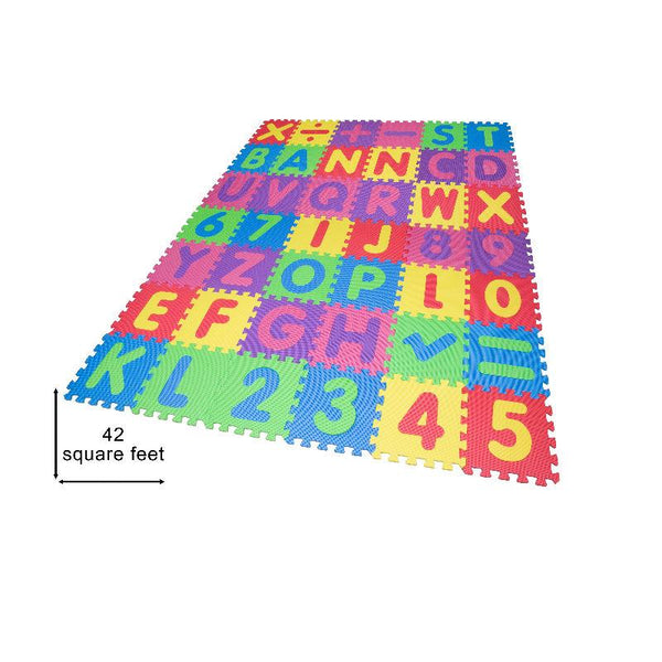 ABC, Numbers and Math Symbols Foam Play Mat Tiles – 42 Pack – Interlocking Floor Mats for Children – Multicoloured Foam Tiles by EVA