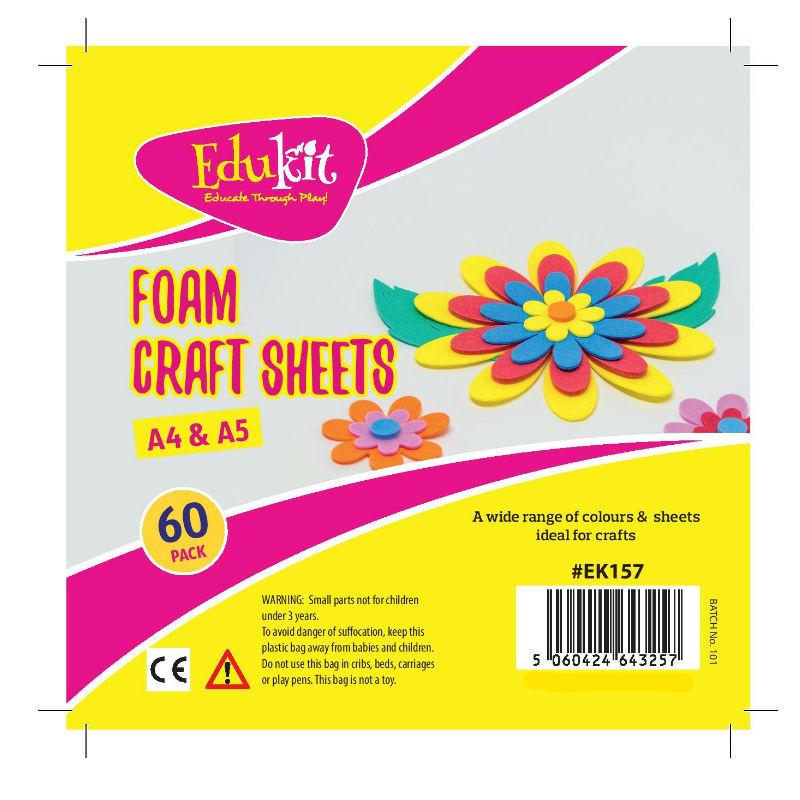 60-Pack of EVA Foam 2mm Craft Sheets – Multi-Coloured 30x A4-Size