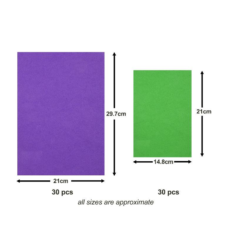 60-Pack of EVA Foam 2mm Craft Sheets – Multi-Coloured 30x A4-Size Sheets and 30x A5-Size Sheets – Craft Supplies for Scrapbooking Art Decorating and Decoupage