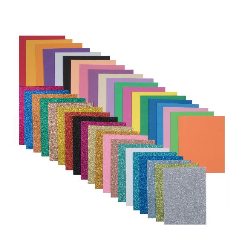 40-Pack of Mixed 2mm Glitter & Normal EVA Foam Craft Sheets – Multi-Coloured 20x A5-Size Glitter Foam Sheets and 20x A5-Size Standard Foam Sheets – Art Supplies for Craft Scrapbooking Decoupage