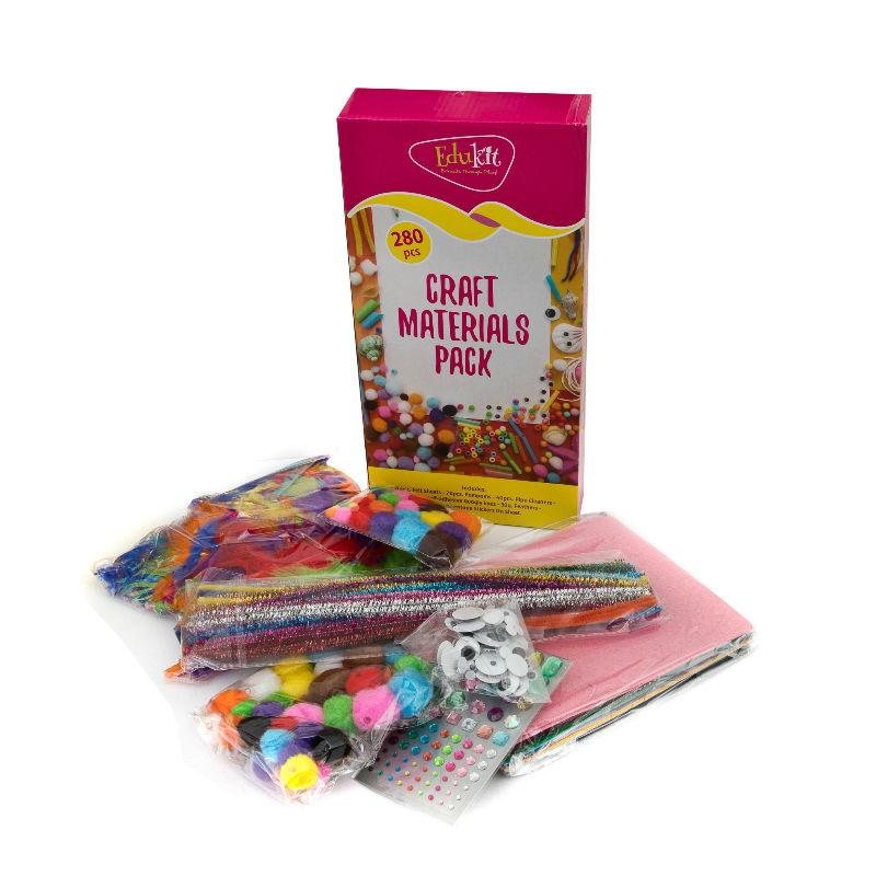 edukit Fun and Educational 280pc Art & Craft Materials Bumper Pack – Felt Sheets Pipe Cleaners Pompoms, Sticky Goggle Eyes, Gem Stickers and Coloured Feathers for Kids Toddlers & Children