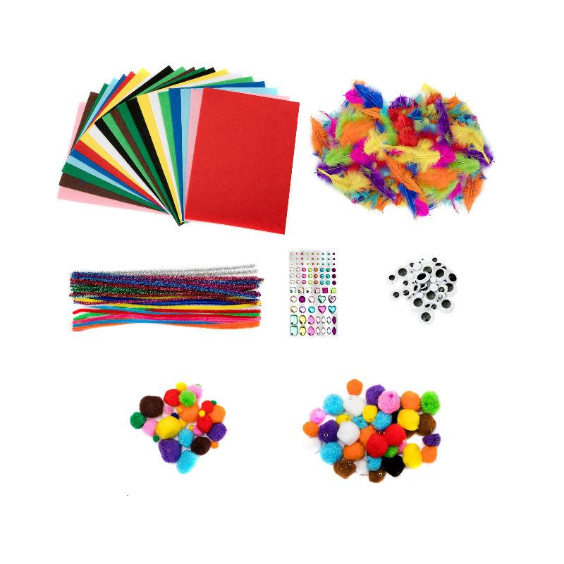 edukit Fun and Educational 280pc Art & Craft Materials Bumper Pack – Felt Sheets Pipe Cleaners Pompoms, Sticky Goggle Eyes, Gem Stickers and Coloured Feathers for Kids Toddlers & Children