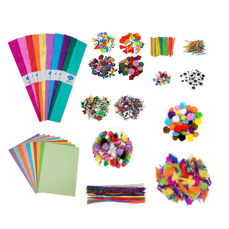 The Ultimate Arts & Craft Materials Mega Bumper Pack – includes Pipe Cleaners, Pompoms, Goggle Eyes, Coloured Crafting Paper, Tissue Paper, Matchsticks, Gem Stones, Feathers, Foam Shapes & more