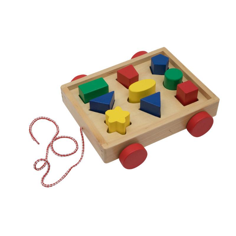 Edukit Wooden Shape Sorting Pull Toy Cart for Children Toddlers Wooden Sorter Toy