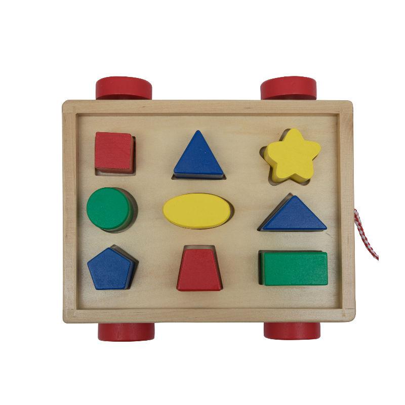 Edukit Wooden Shape Sorting Pull Toy Cart for Children Toddlers Wooden Sorter Toy