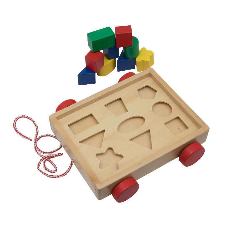 Edukit Wooden Shape Sorting Pull Toy Cart for Children Toddlers Wooden Sorter Toy